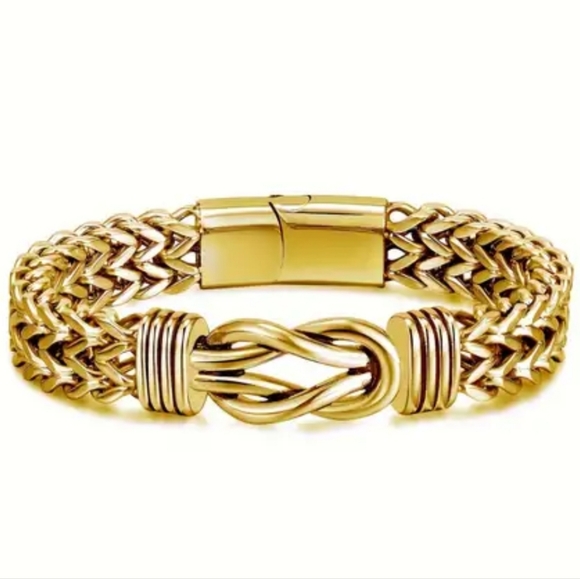 New! MEN'S Gold Plated Stainless Steel Punk Link Bracelet.  7.75" - Picture 2 of 2